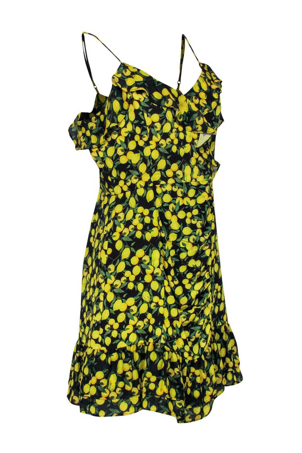 Parker - Black & Yellow Lemon Print Ruched Sheath… - image 2