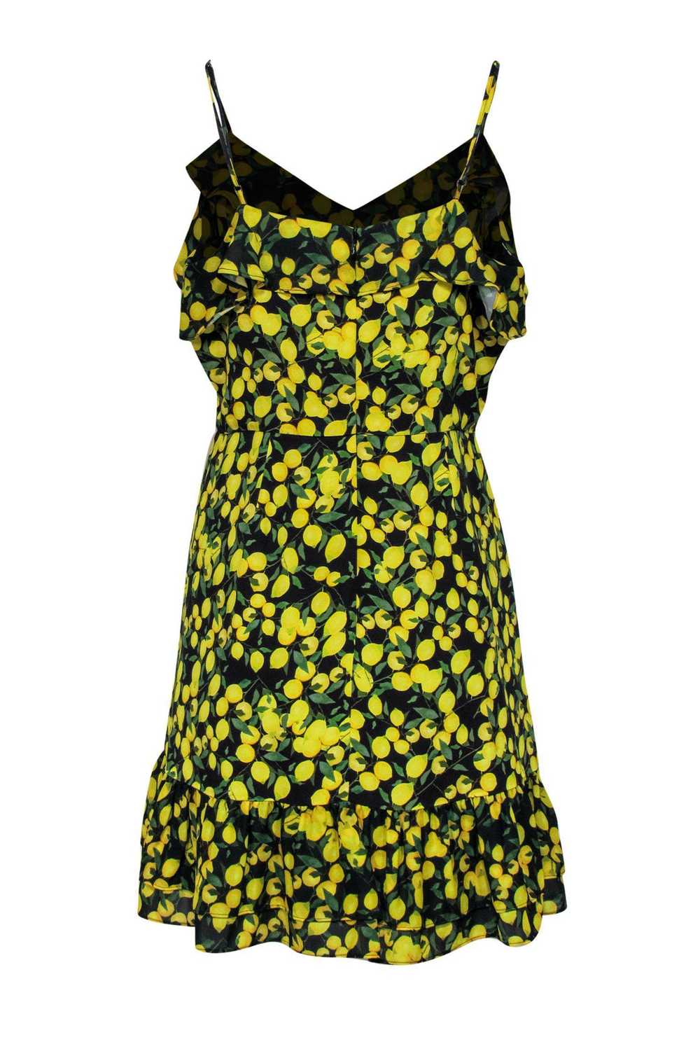 Parker - Black & Yellow Lemon Print Ruched Sheath… - image 3