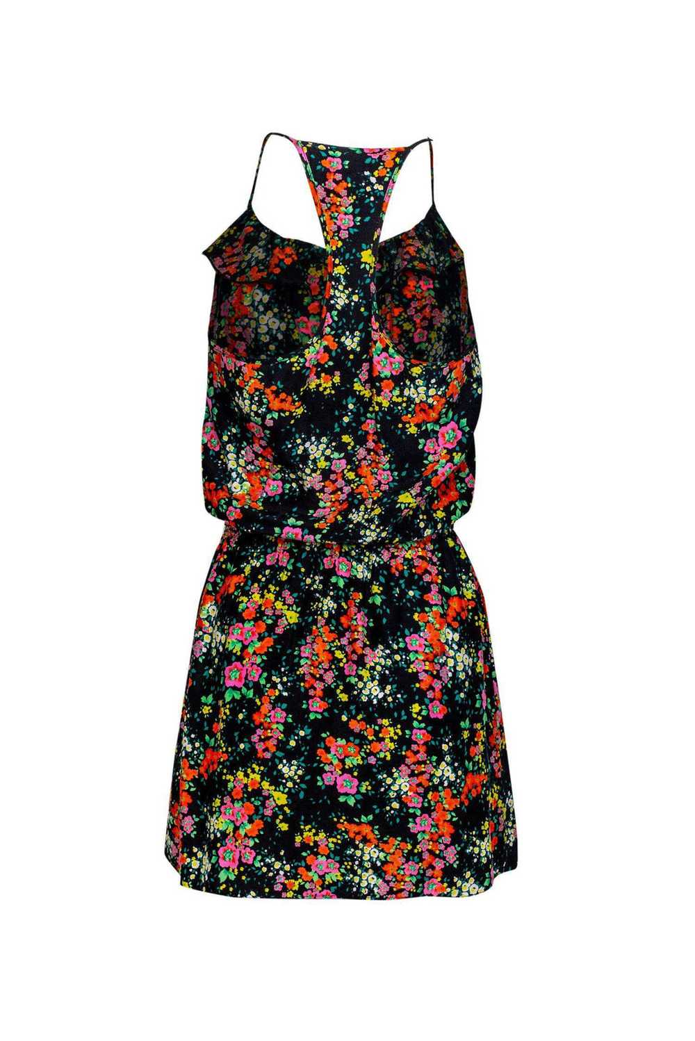 Parker - Black Silk Dress w/ Multicolor Floral Pr… - image 3