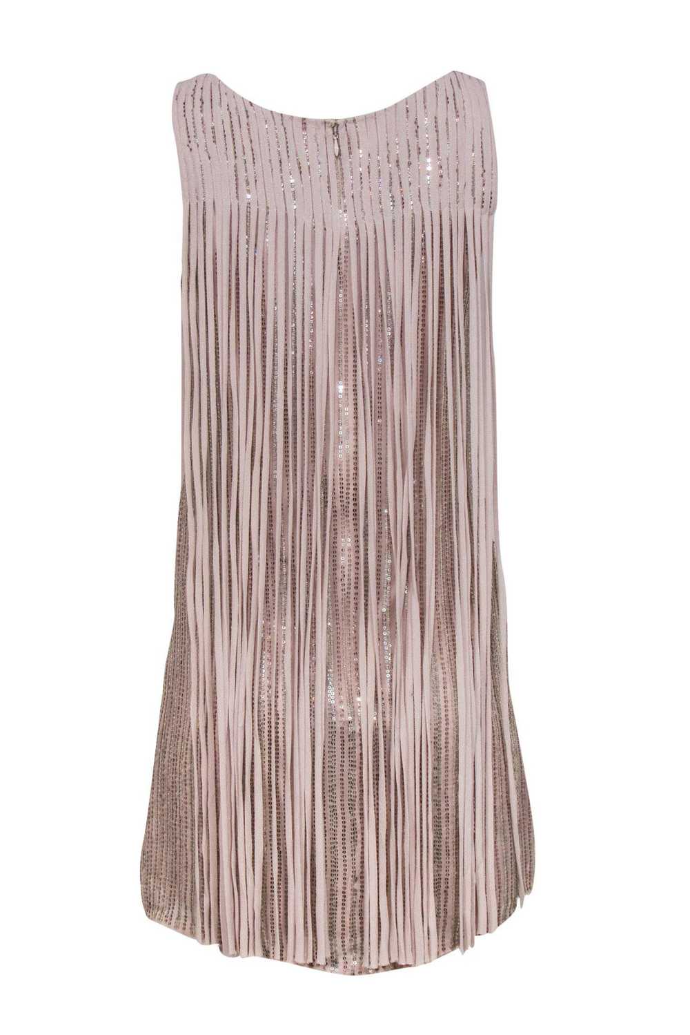 Parker - Nude Fringe & Sequined Shift Mini Dress … - image 3