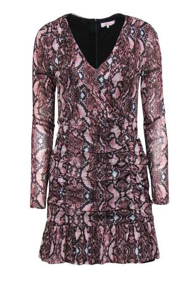 Parker - Pink Snakeskin Printed Ruched Bodycon Dre