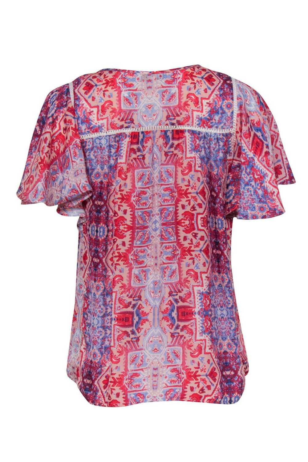 Parker - Red & Blue Ruffle Sleeve Printed Blouse … - image 3