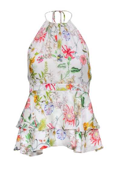 Parker - White & Multicolored Floral Print Ruffle 