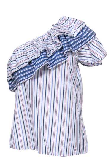 Parker - White, Blue & Pink Striped Ruffle One-Sho