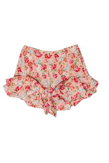 Petersyn - Pink Floral Print High Waisted Ruffle S