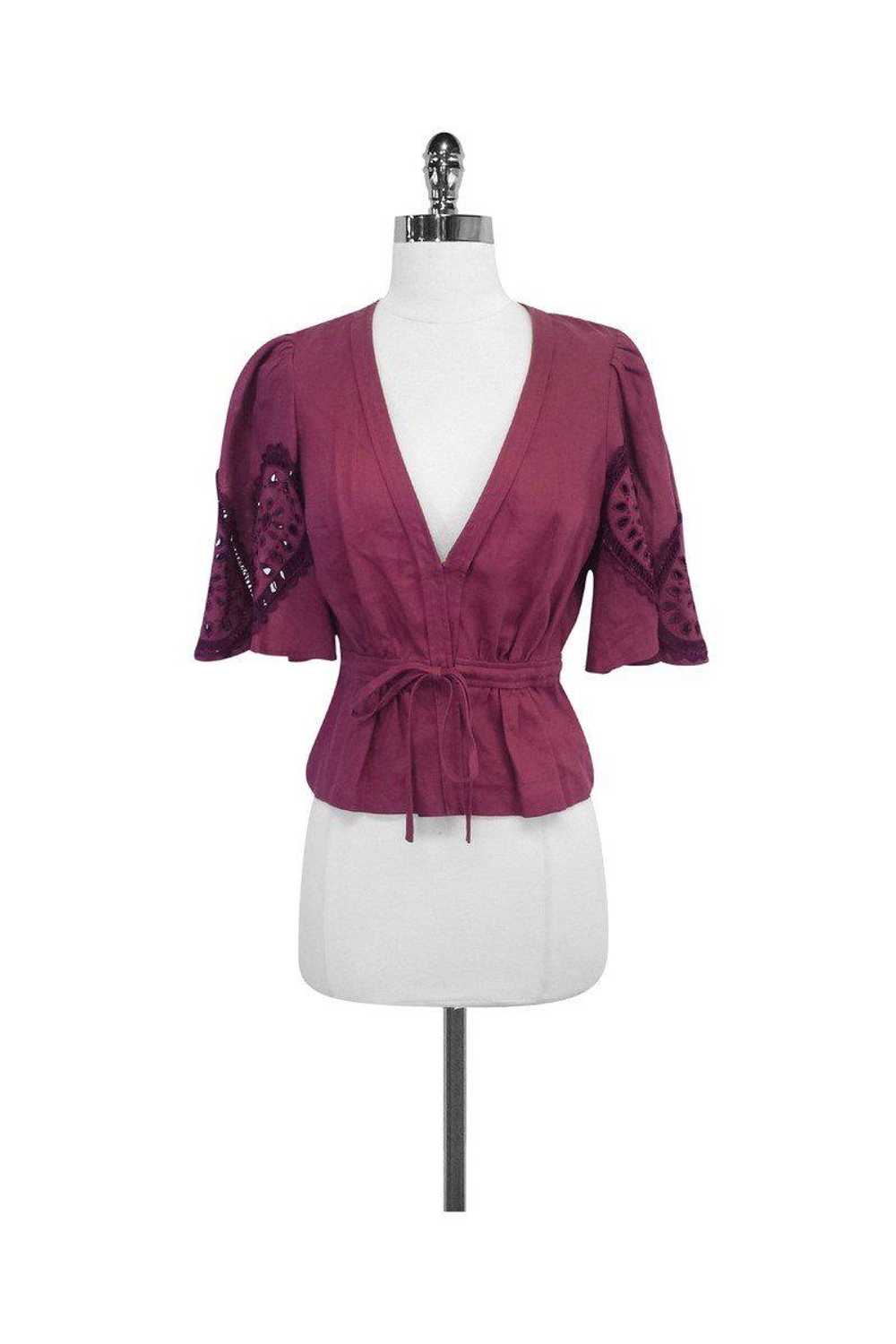 Plenty by Tracy Reese - Maroon Linen Top Sz 4 - image 1