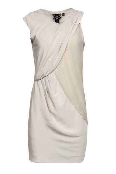 Poleci - Cream Silky Asymmetric Draped Shift Dress