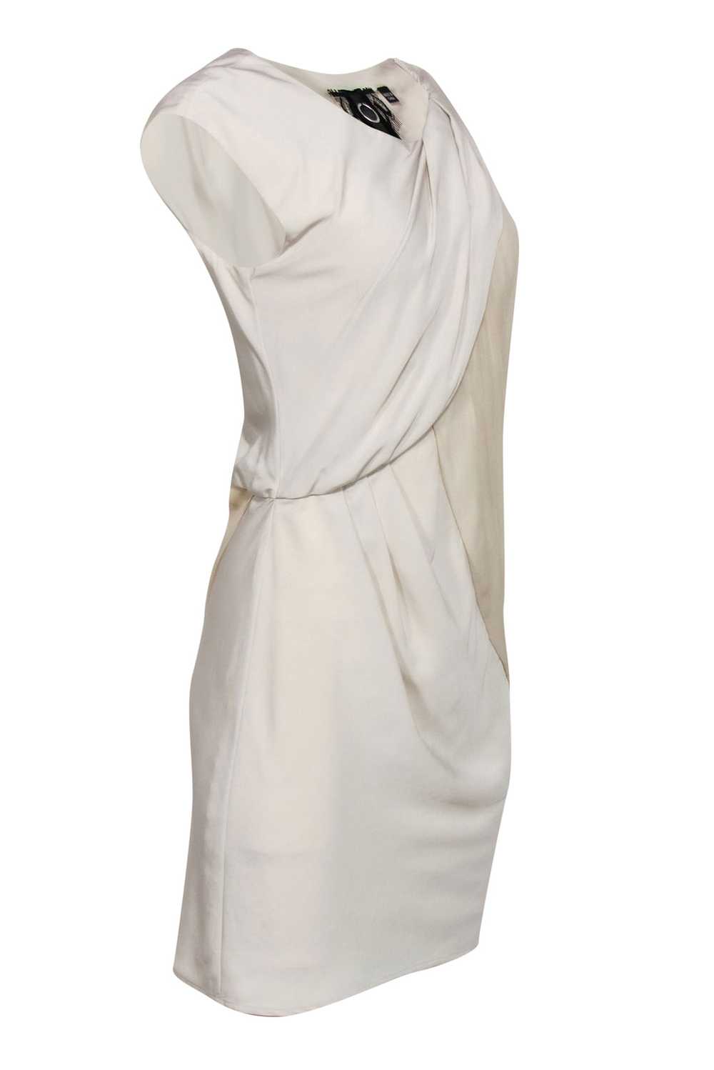 Poleci - Cream Silky Asymmetric Draped Shift Dres… - image 2