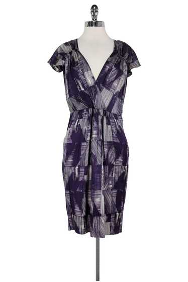 Poleci - Purple & White Print Silk Blend Dress Sz… - image 1