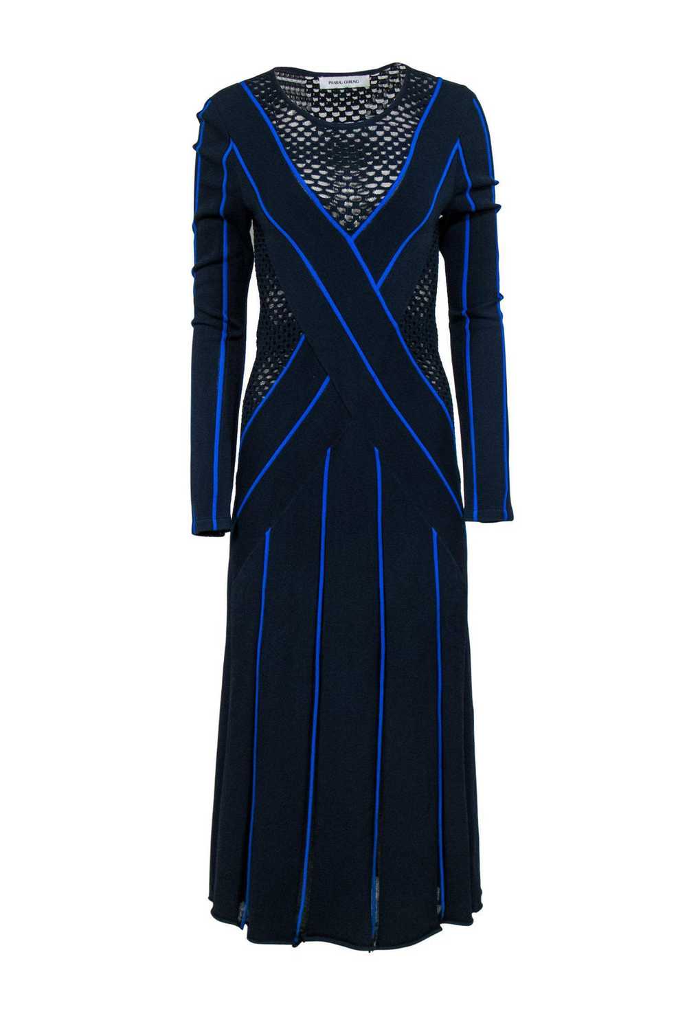 Prabal Gurung - Blue Knit Maxi Dress w/ Netted Ac… - image 1