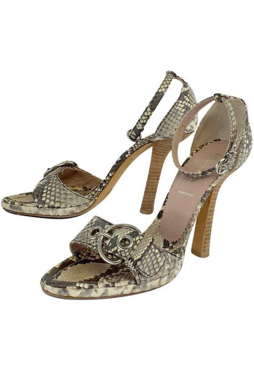 Prada - Beige & Grey Snakeskin Sandal Heels Sz 7 - image 1
