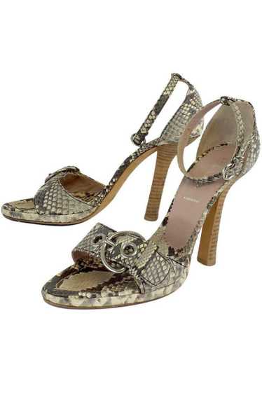 Prada - Beige & Grey Snakeskin Sandal Heels Sz 7 - image 1