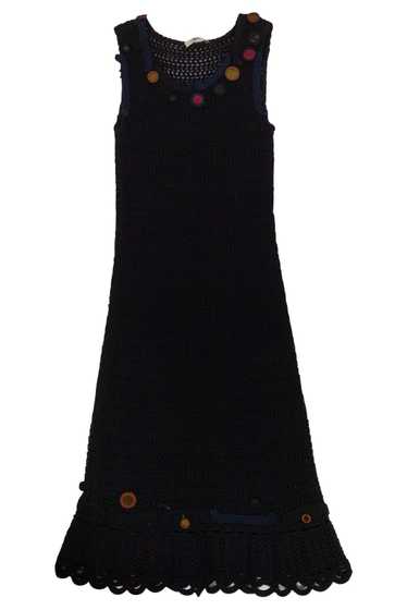 Prada - Black Crochet Dress w/ Embellished Necklin