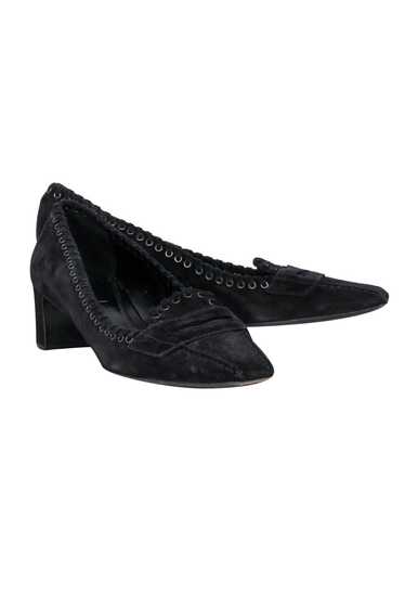 Prada - Black Suede Block Heel Loafers w/ Eyelet L