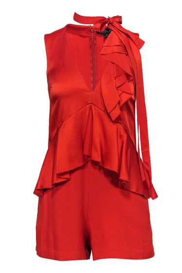 Rachel Zoe - Orange Ruffle Sleeveless V-Neck Rompe