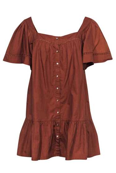 Rahi - Burnt Orange Button-Up Shift Dress w/ Flora