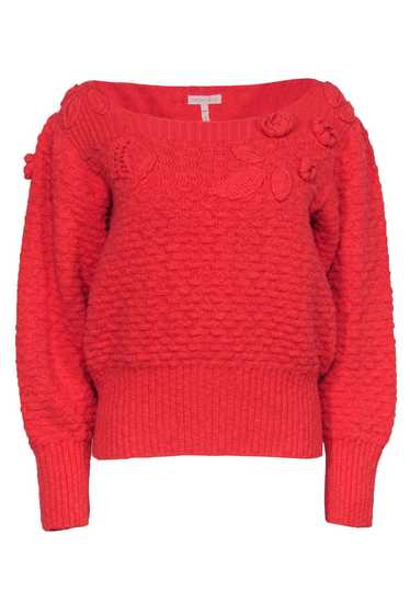 Rebecca Taylor - Coral Textured Knit Floral Embroi