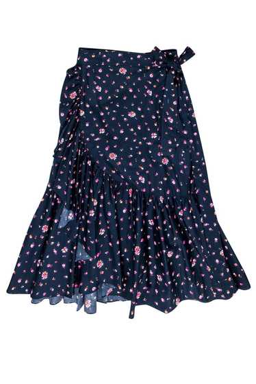 Rebecca Taylor - Navy Floral Print Ruffle Wrap Ski