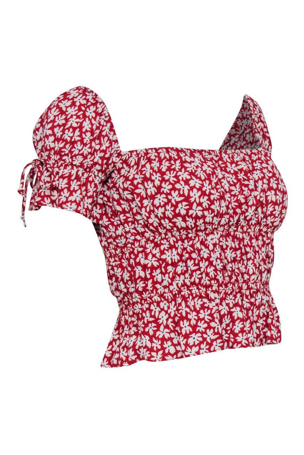 Reformation - Red & White Floral Print Short Slee… - image 2