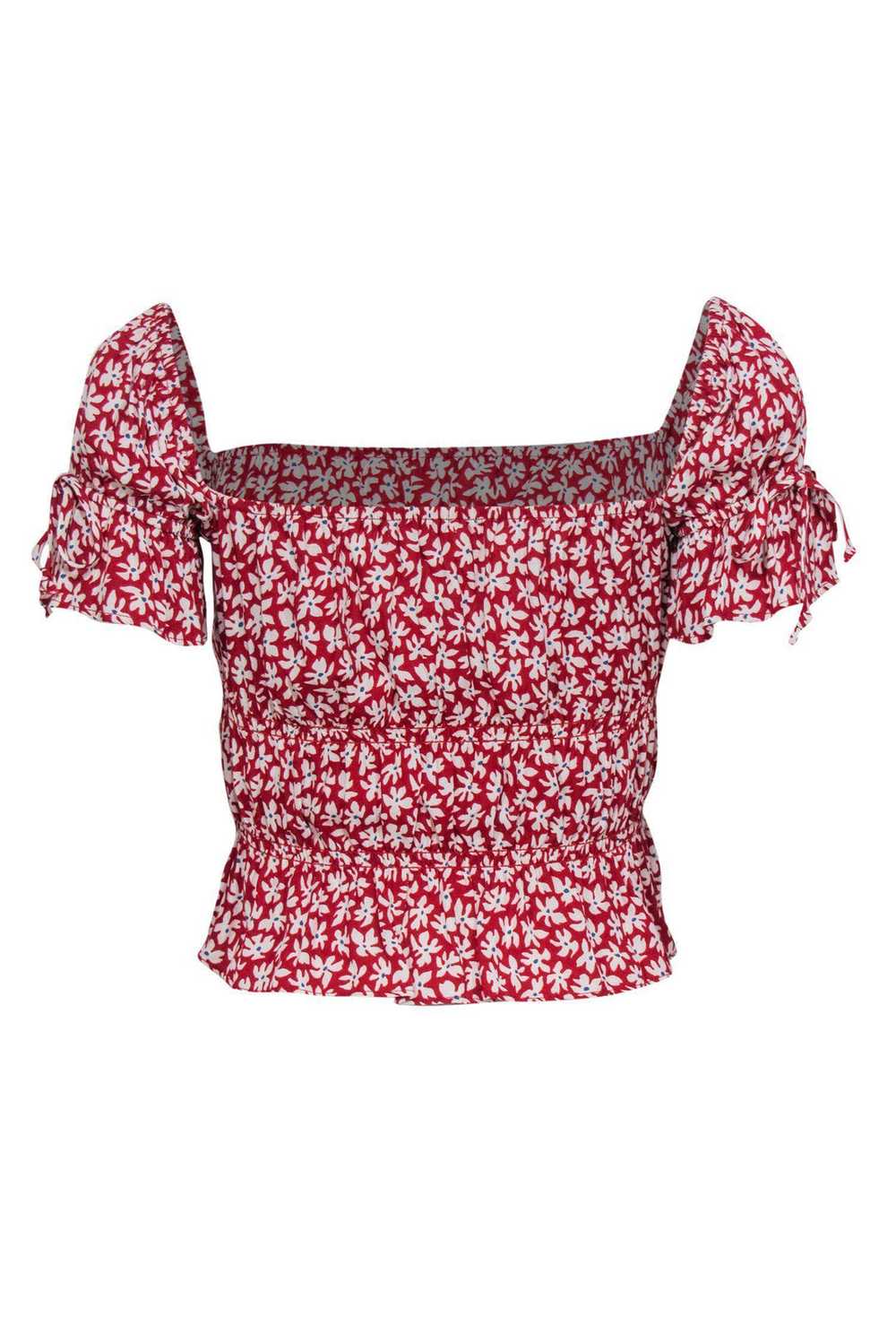 Reformation - Red & White Floral Print Short Slee… - image 3