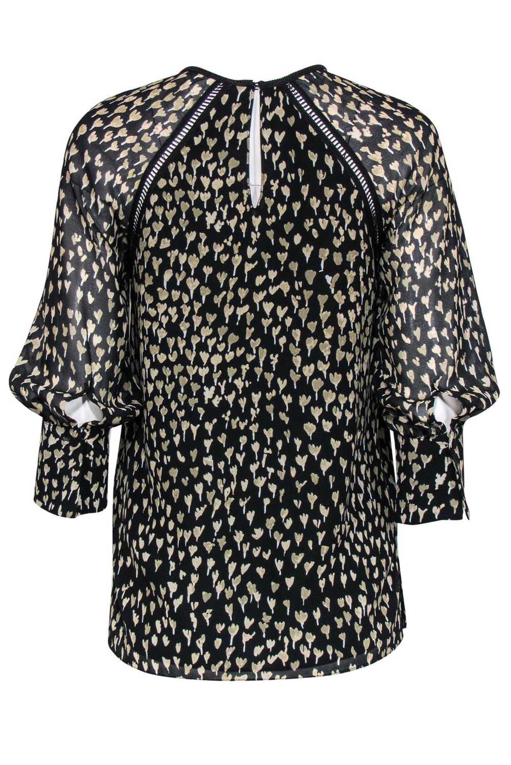 Reiss - Black & Taupe Floral Print Silky Peasant … - image 2