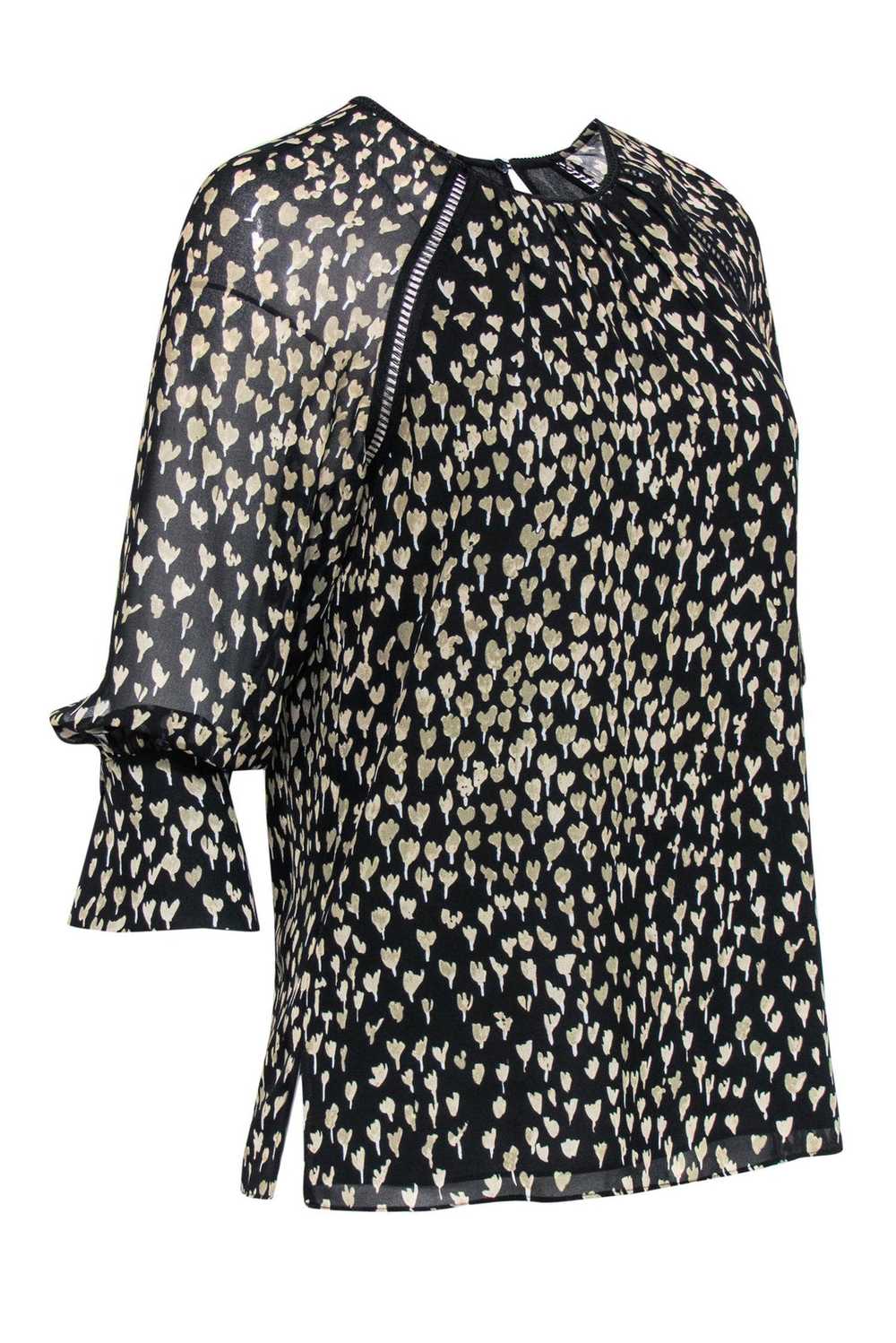 Reiss - Black & Taupe Floral Print Silky Peasant … - image 3