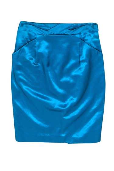 Reiss - Bright Blue Satin Pencil Skirt w/ Pockets 