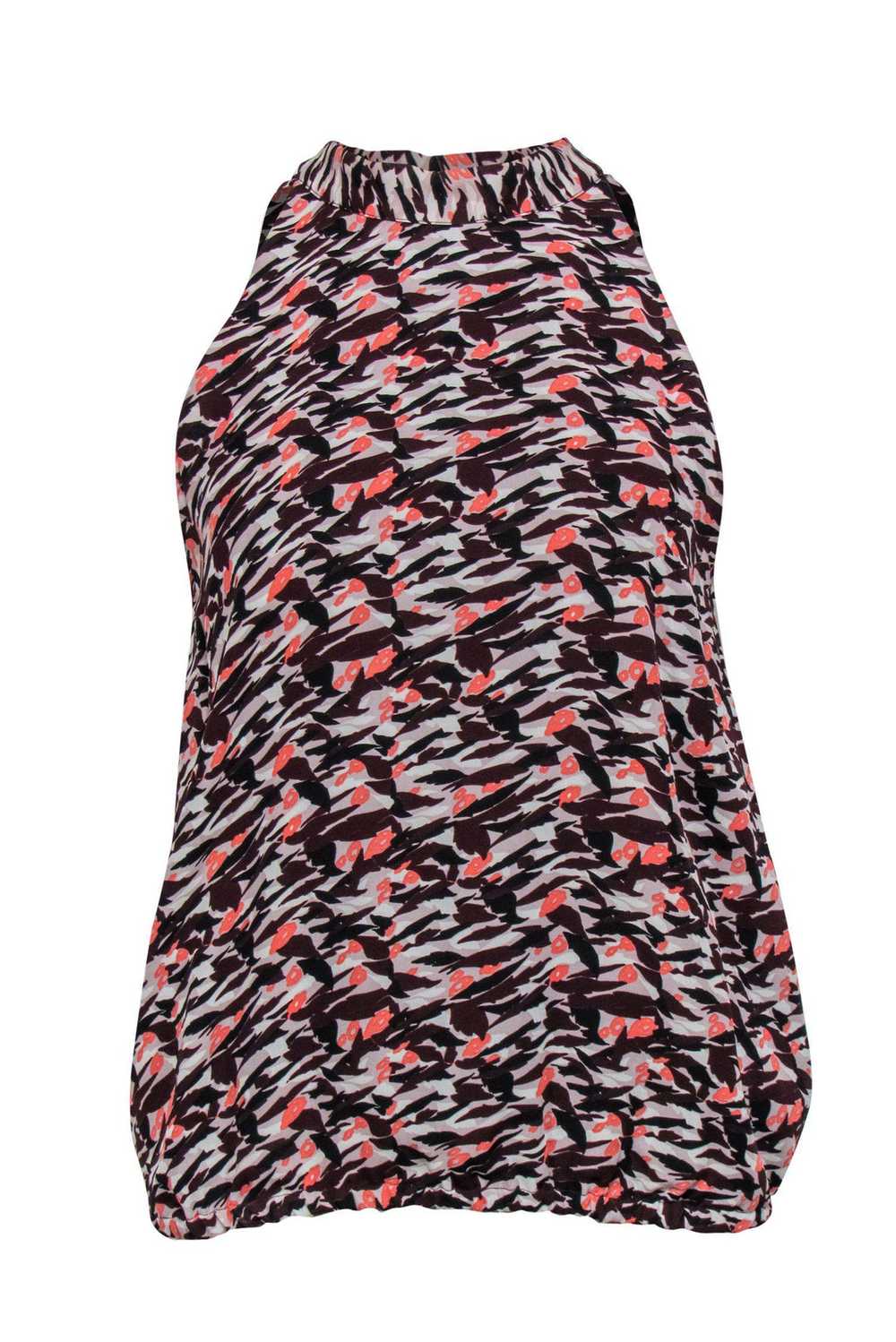 Reiss - Maroon & Pink Abstract Print Halter Top w… - image 1