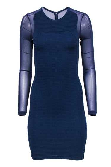 Reiss - Navy Textured Bodycon Dress w/ Mesh Sleeve