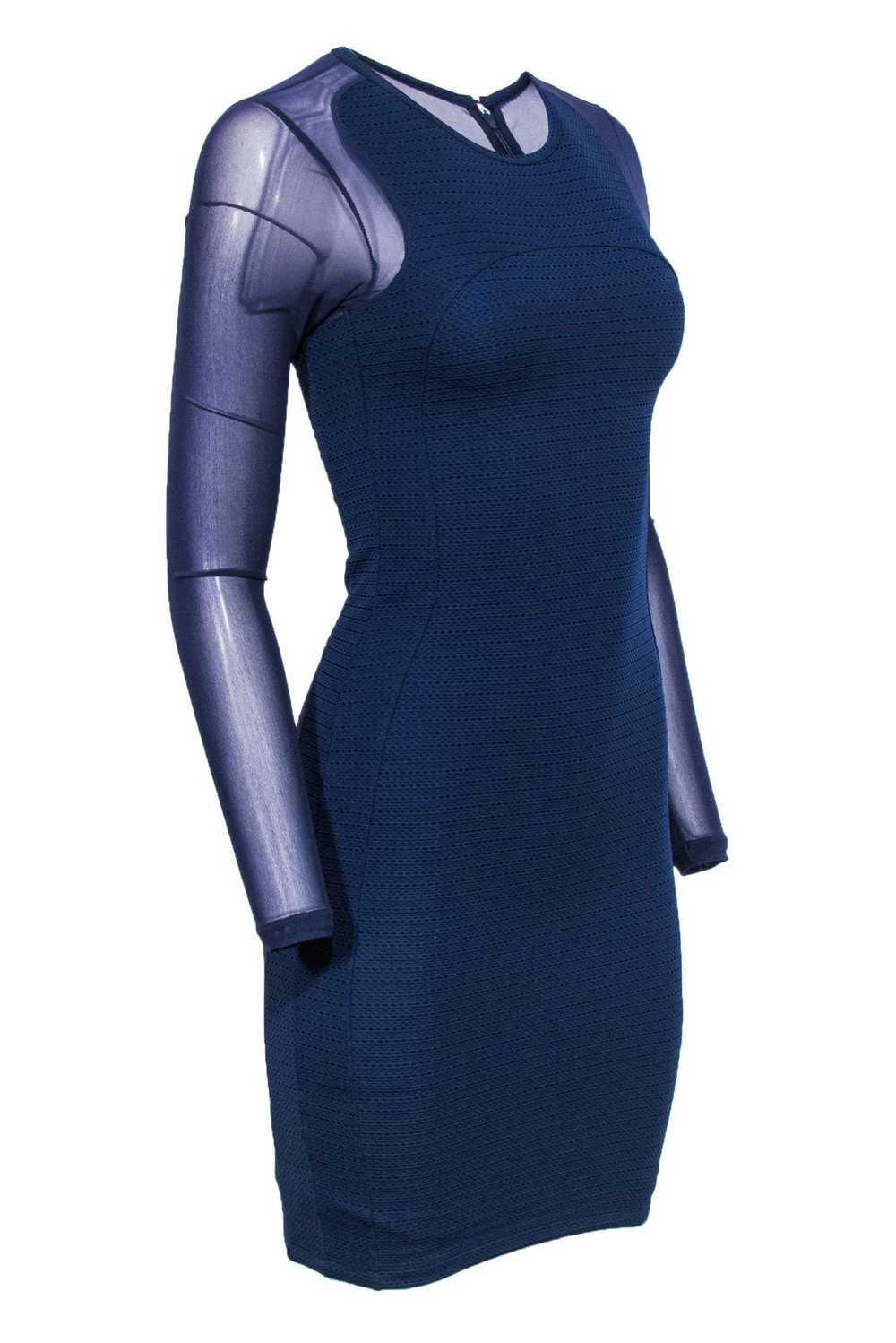 Reiss - Navy Textured Bodycon Dress w/ Mesh Sleev… - image 2
