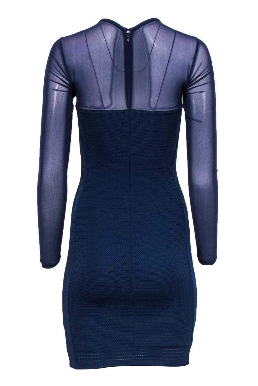 Reiss - Navy Textured Bodycon Dress w/ Mesh Sleev… - image 3