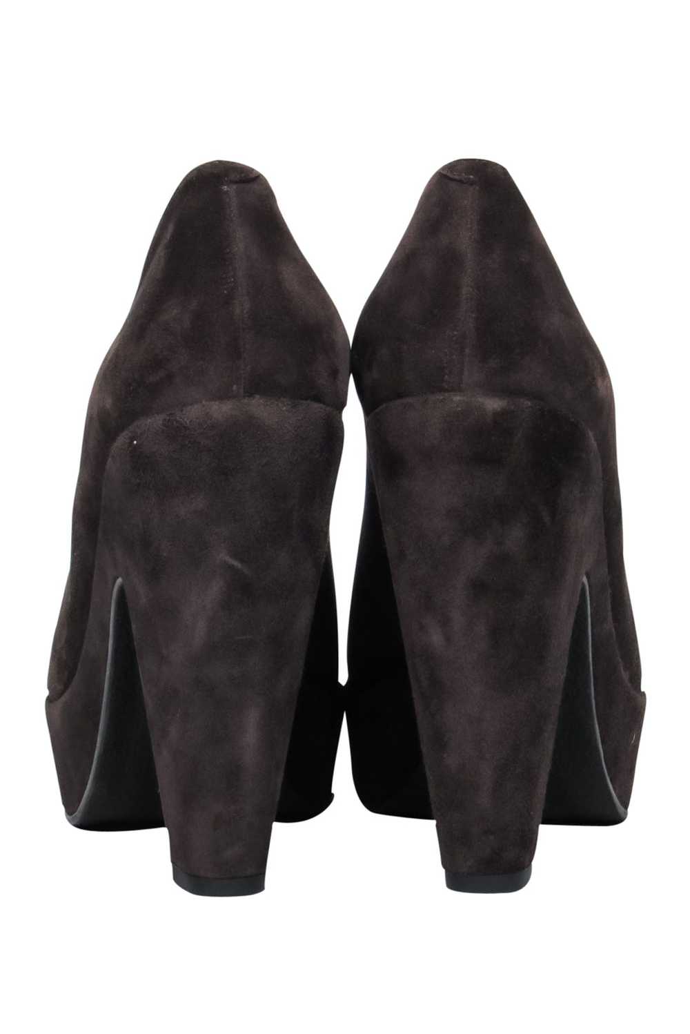 Robert Clergerie - Brown Sued Peep-Toe Block Heel… - image 4