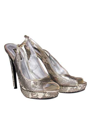 Roberto Cavalli - Gold Perforated Slingback Pumps 