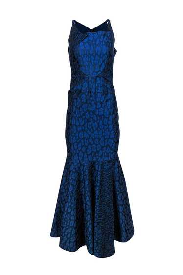 Roland Mouret - Navy Leopard Print Textured Mermai