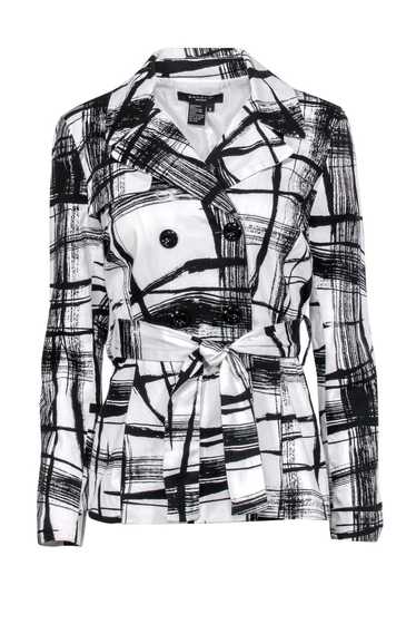 Sandro - Black & White Printed Trench-Style Jacket