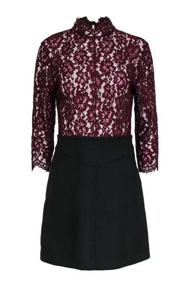 Sandro - Burgundy & Black Mini Dress w/ Sheer Lace