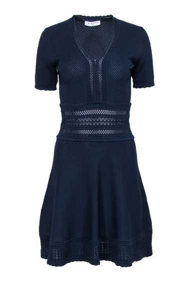 Sandro - Navy Textured Knit Short Sleeve A-Line Dr