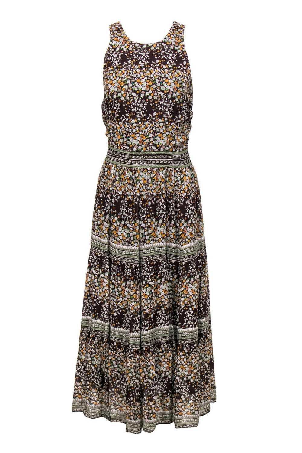 Sea NY - Brown Floral Print Tiered Maxi Dress Sz 4 - image 1