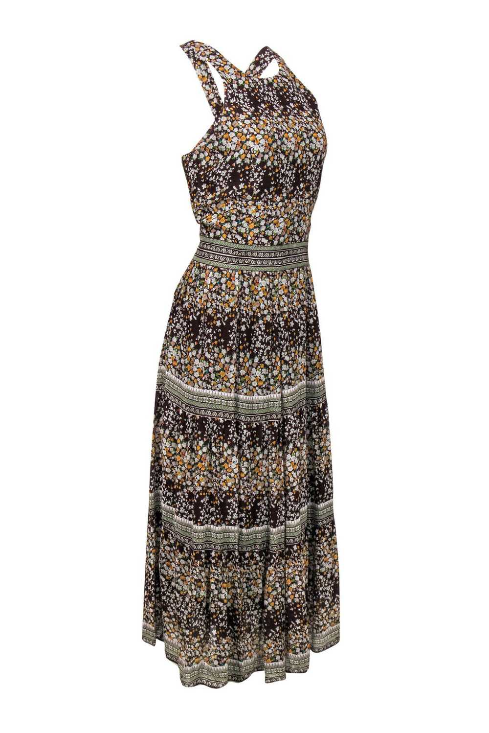 Sea NY - Brown Floral Print Tiered Maxi Dress Sz 4 - image 2