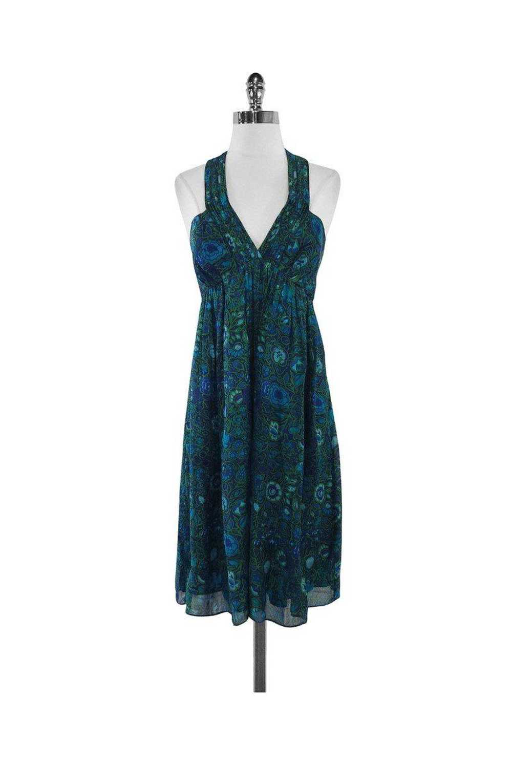 Shoshanna - Blue & Green Floral Silk Sleeveless D… - image 1