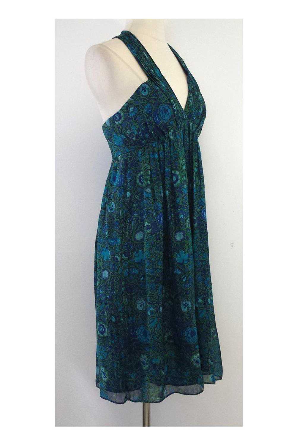 Shoshanna - Blue & Green Floral Silk Sleeveless D… - image 2