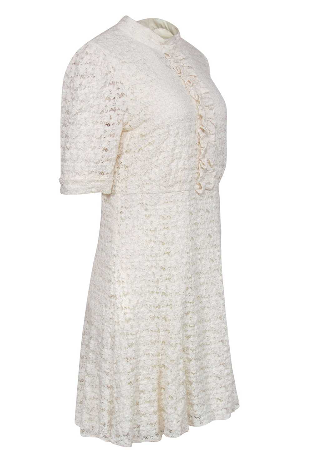 Shoshanna - Cream Lace Cropped Sleeve Dress w/ Ru… - image 2