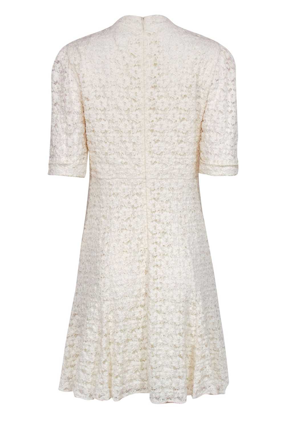 Shoshanna - Cream Lace Cropped Sleeve Dress w/ Ru… - image 3