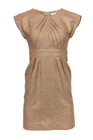 Shoshanna - Gold Metallic Sheath Dress w/ Pleats S