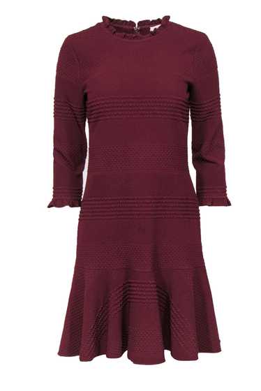 Shoshanna - Maroon Textured Ruffled Sheath Dress … - image 1