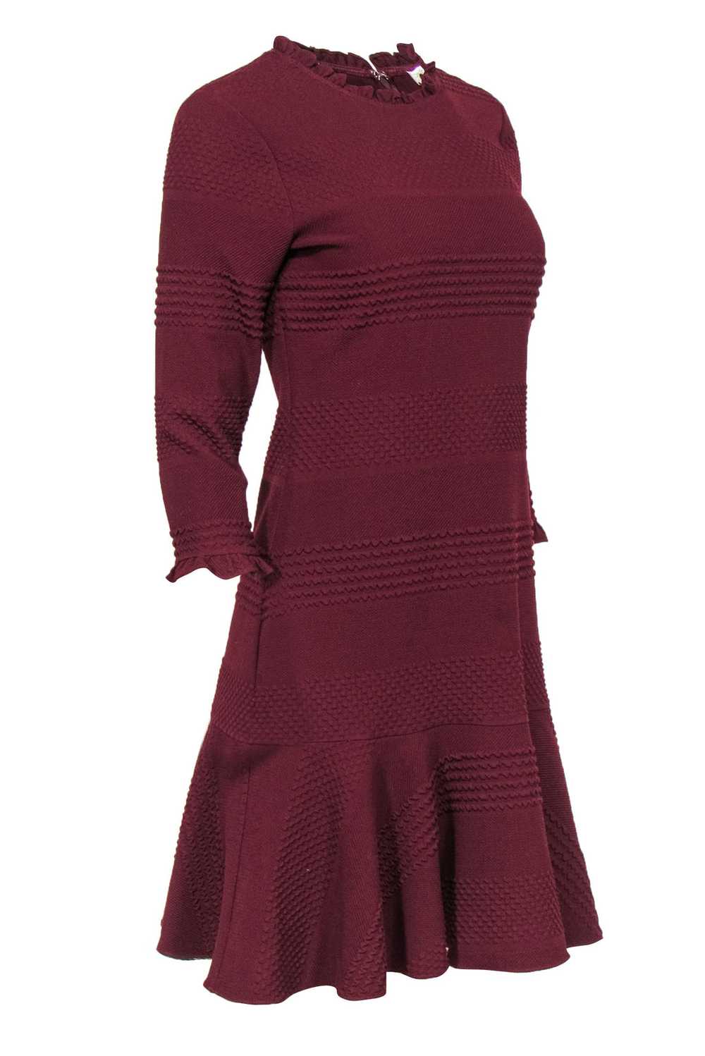 Shoshanna - Maroon Textured Ruffled Sheath Dress … - image 2
