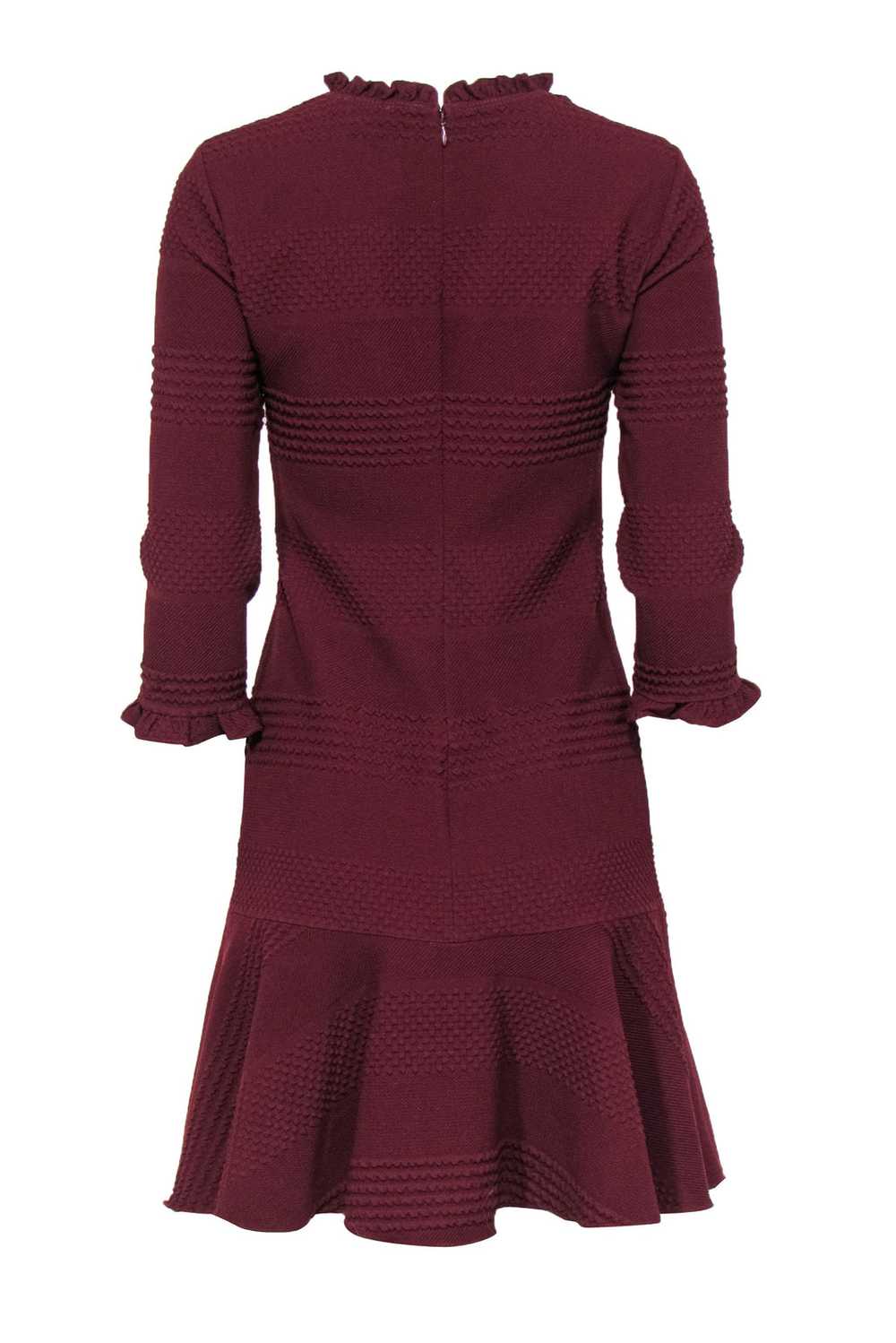 Shoshanna - Maroon Textured Ruffled Sheath Dress … - image 3