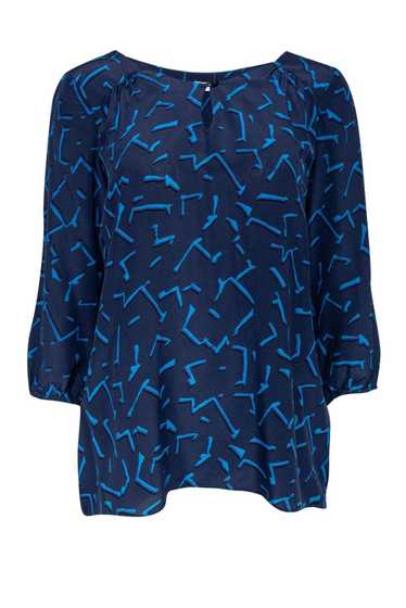 Shoshanna - Navy Silk Blouse w/ Geometric Print Sz