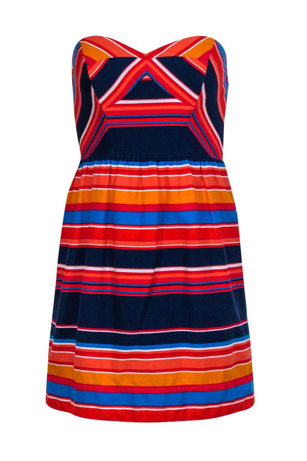 Shoshanna - Navy, Red, & Coral Stripe Print Strap… - image 1