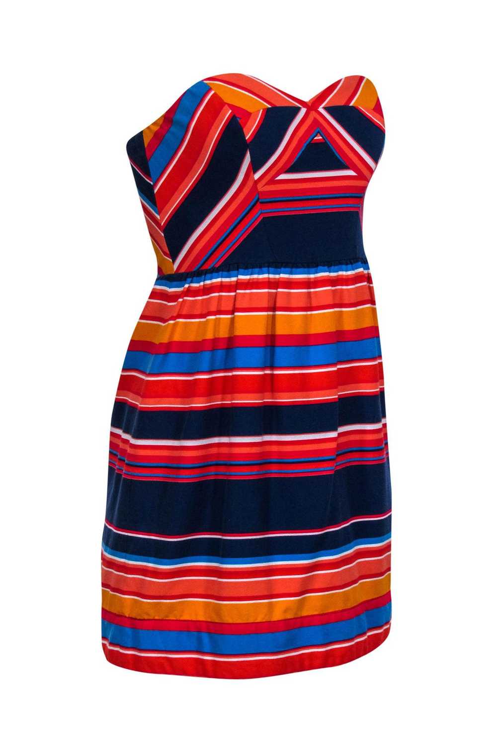 Shoshanna - Navy, Red, & Coral Stripe Print Strap… - image 2